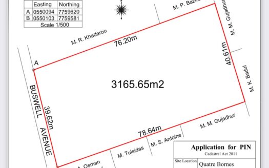 Quatre Bornes – Buswell Avenue – Residential Land of 75.73 P (833 toises)